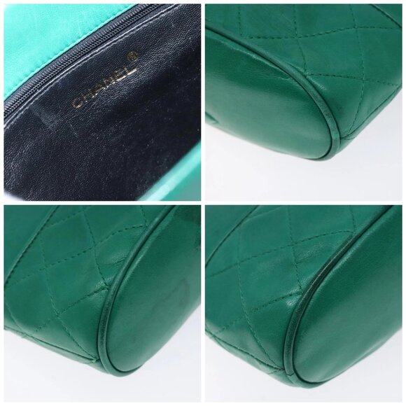 CHANEL Chain Hand Bag Lamb Skin Green Gold CC - Picture 12 of 15